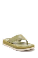 Women's Green Leather Flip Flops Comfort Slippers | Derimod