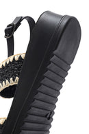 Women's Black Ankle Buckle Thick Soled Straw Sandals | Derimod