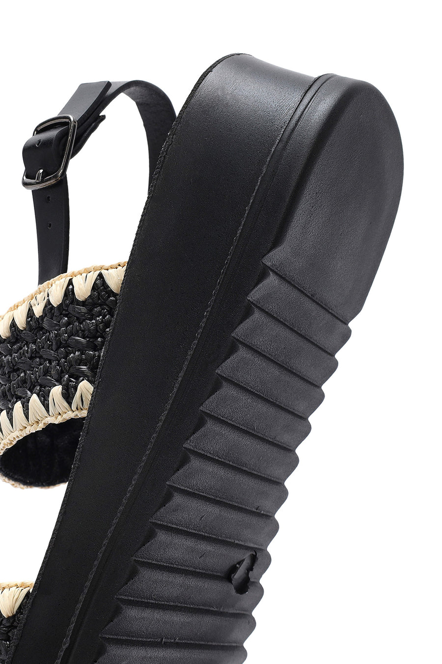 Women's Black Ankle Buckle Thick Soled Straw Sandals