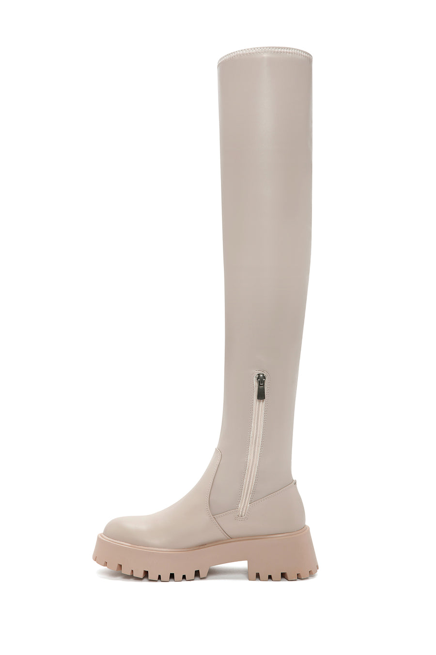 Women's Beige Laptop Thick Soled Zippered Casual Boots