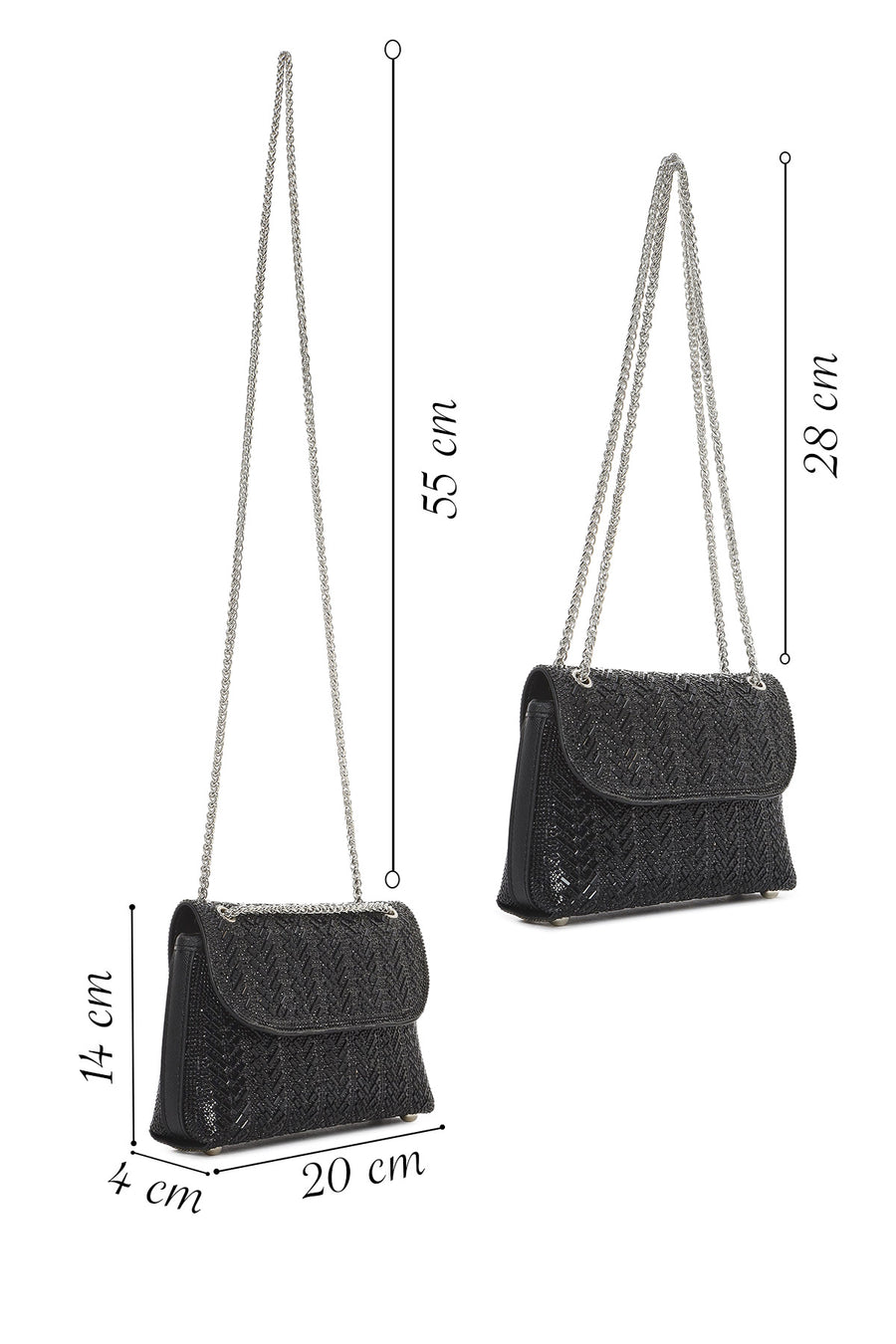 Women's Black Chain Strap Embellished Mini Evening Bag
