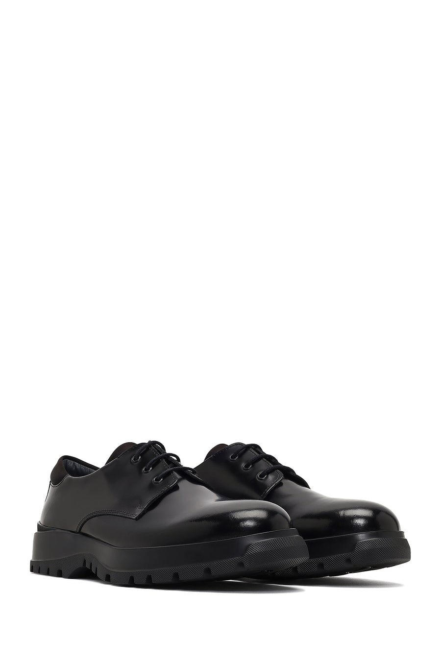 Men's Black Lace-Up Thick-Soled Leather Casual Shoe