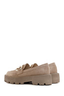 Women's Beige Suede Buckle Masculine Loafer | Derimod