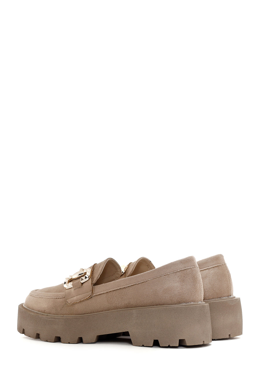 Women's Beige Suede Buckle Masculine Loafer
