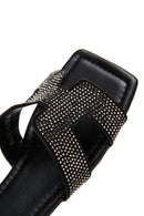 Women's Black Stone Flat Slippers | Derimod