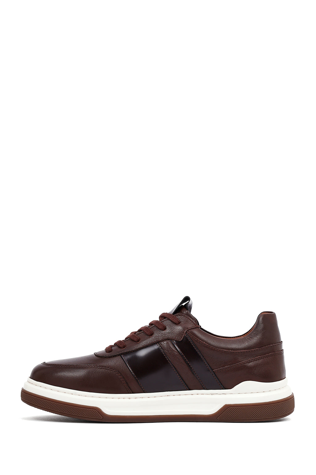 Erkek Kahverengi Bağcıklı Deri Sneaker