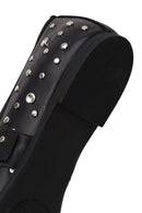 Women's Black Buckled Stoned Leather Ballerinas | Derimod