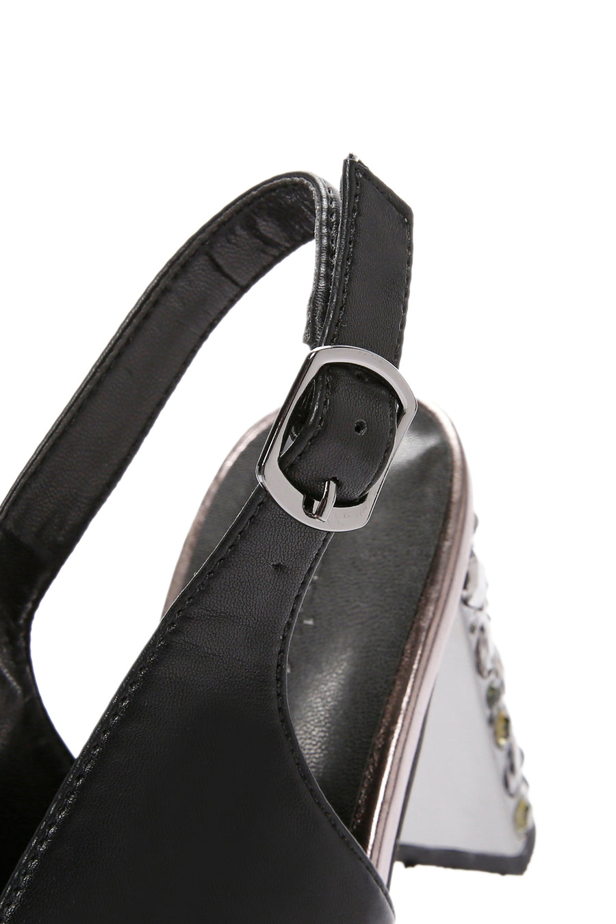 Women's Black Back Strap Stoned Thick Heel Sandals