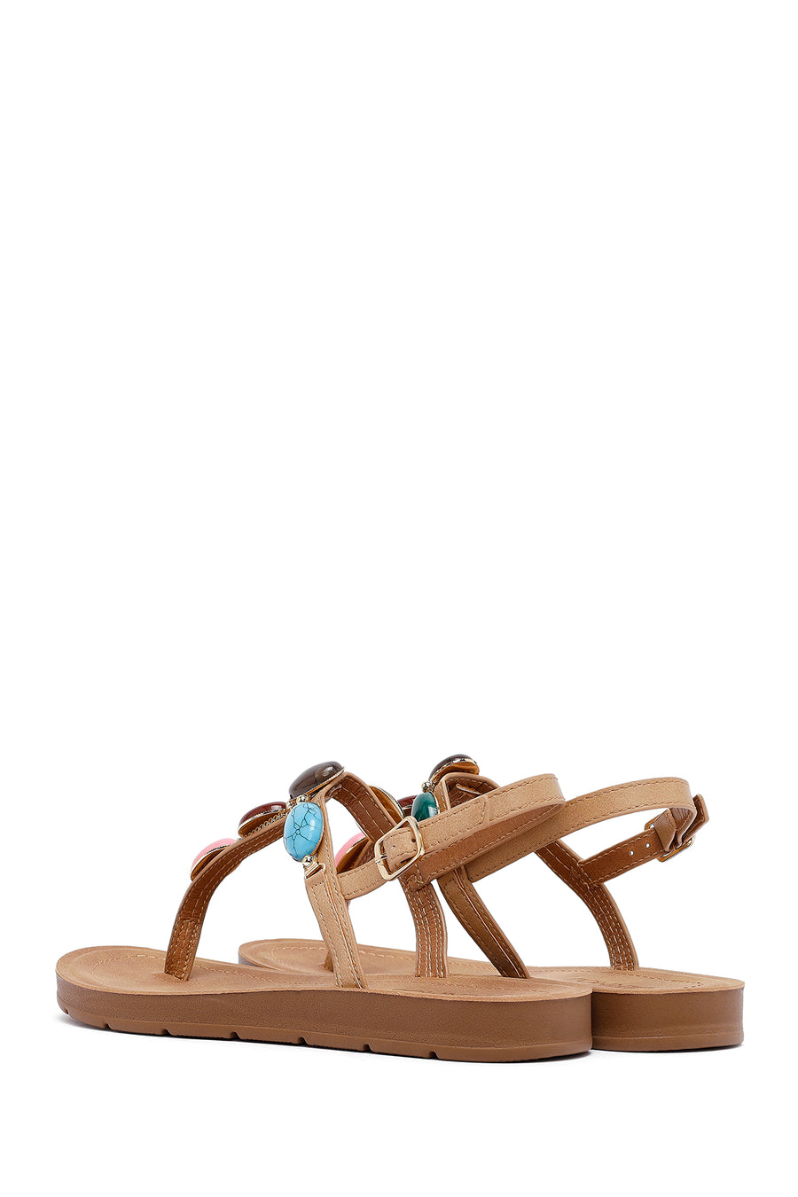 Women's Beige Flip Flop Sandals with Stones