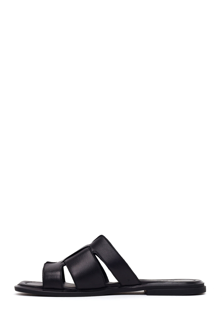 Woman Black Leather Slippers