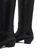 Women's Black Low-Heeled Leather Cowboy Boots | Derimod