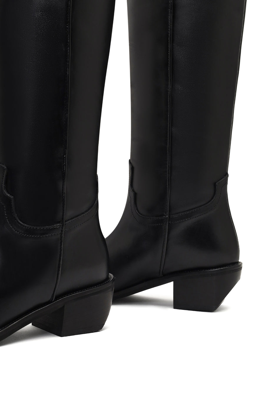 Women's Black Low-Heeled Leather Cowboy Boots