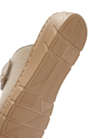 Women's Beige Double-Strap Leather Comfort Slippers | Derimod