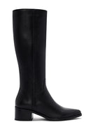 Woman Black Zip Closure Chunky Heeled Leather Boots | Derimod