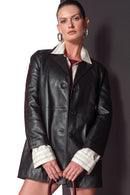 Emma Women's Black Leather Coat | Derimod