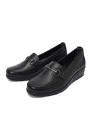 Woman Black Buckled Wedge Heel Leather Loafer | Derimod