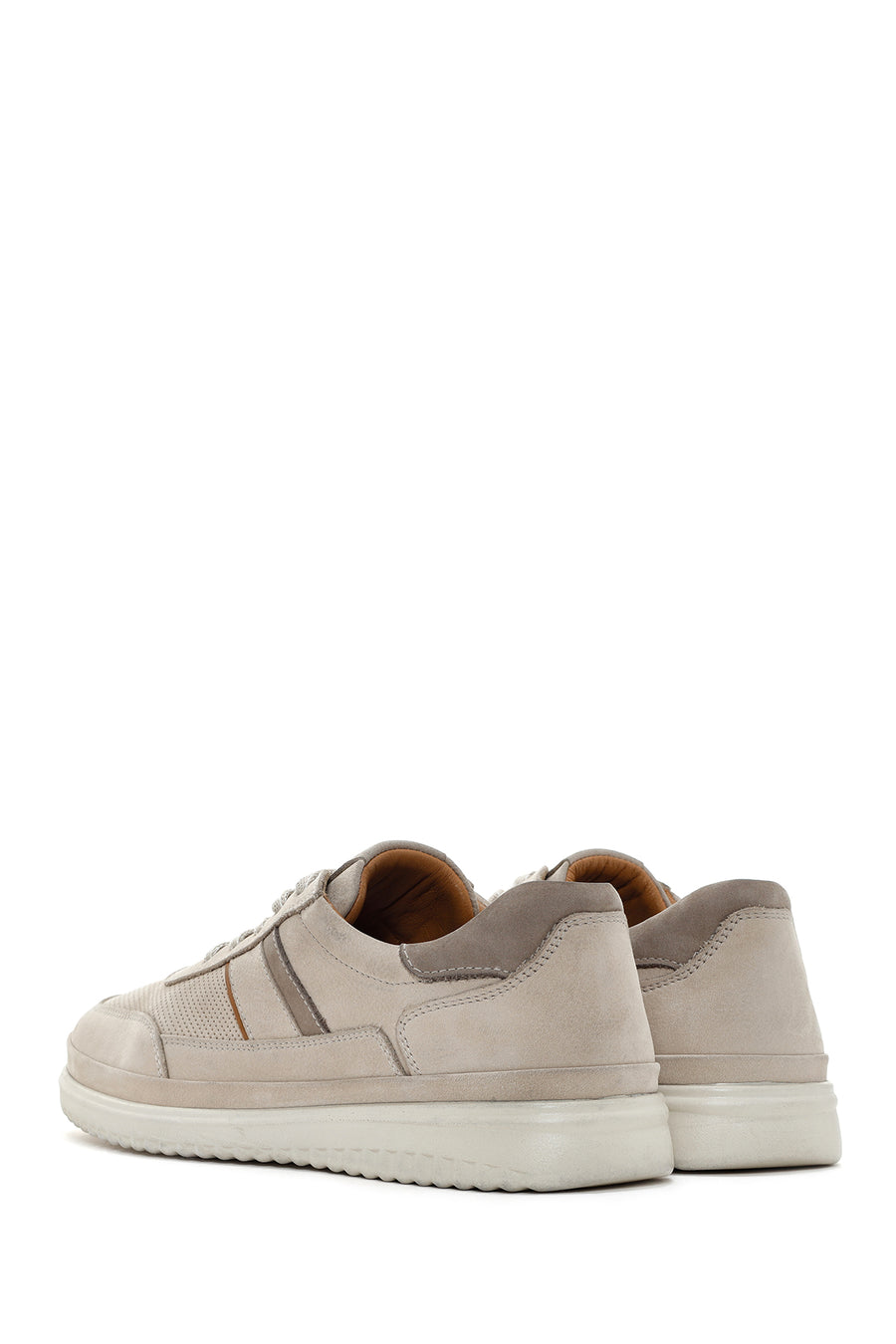 Erkek Bej Bağcıklı Nubuk Deri Sneaker