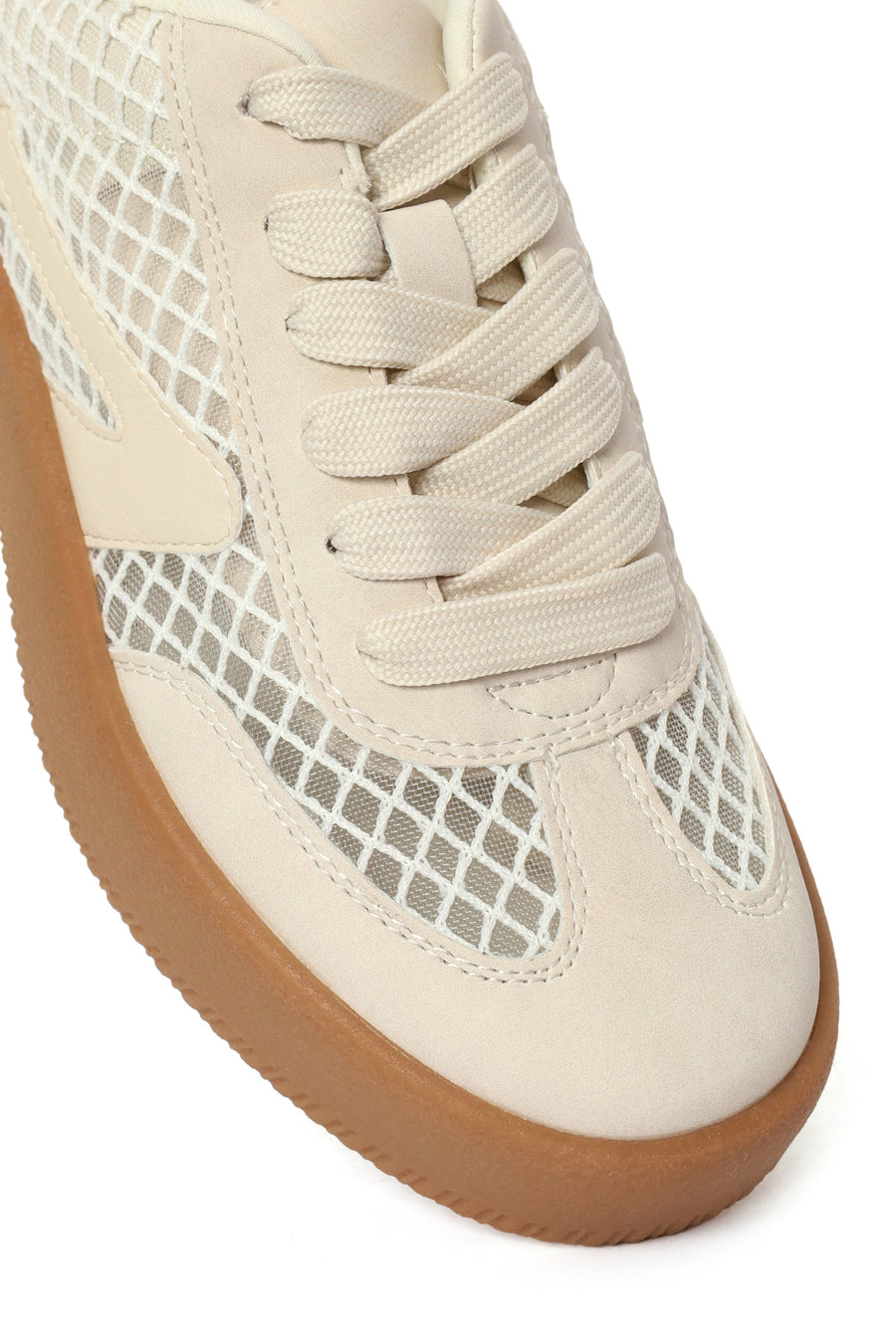 Women's Beige Lace-up Fabric Sneaker
