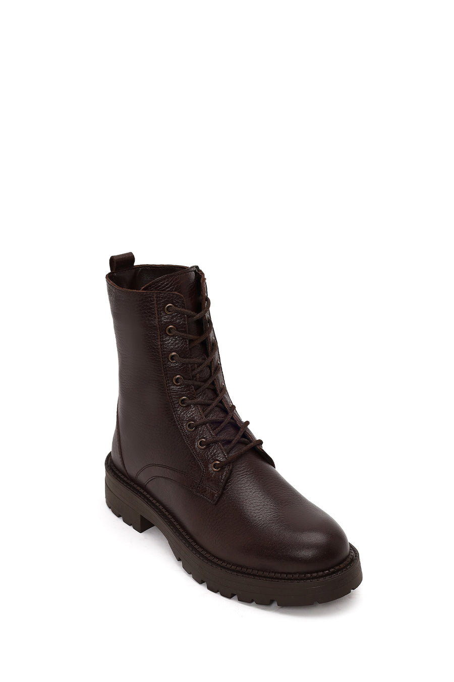 Woman Brown Zip Closure Thick-Soled Leather Combat Boots