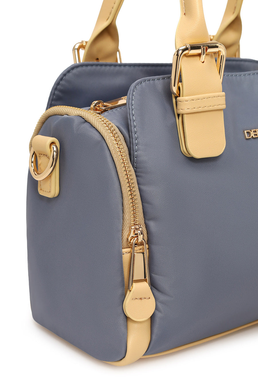 Woman Blue Long-Strap Fabric Shoulder Bag