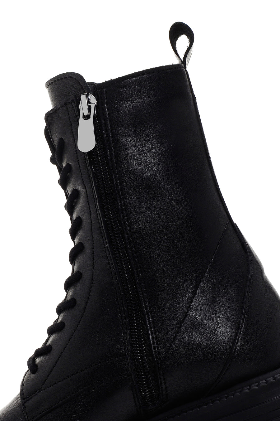 Woman Black Zippered Thick Sole Leather Postal Boots