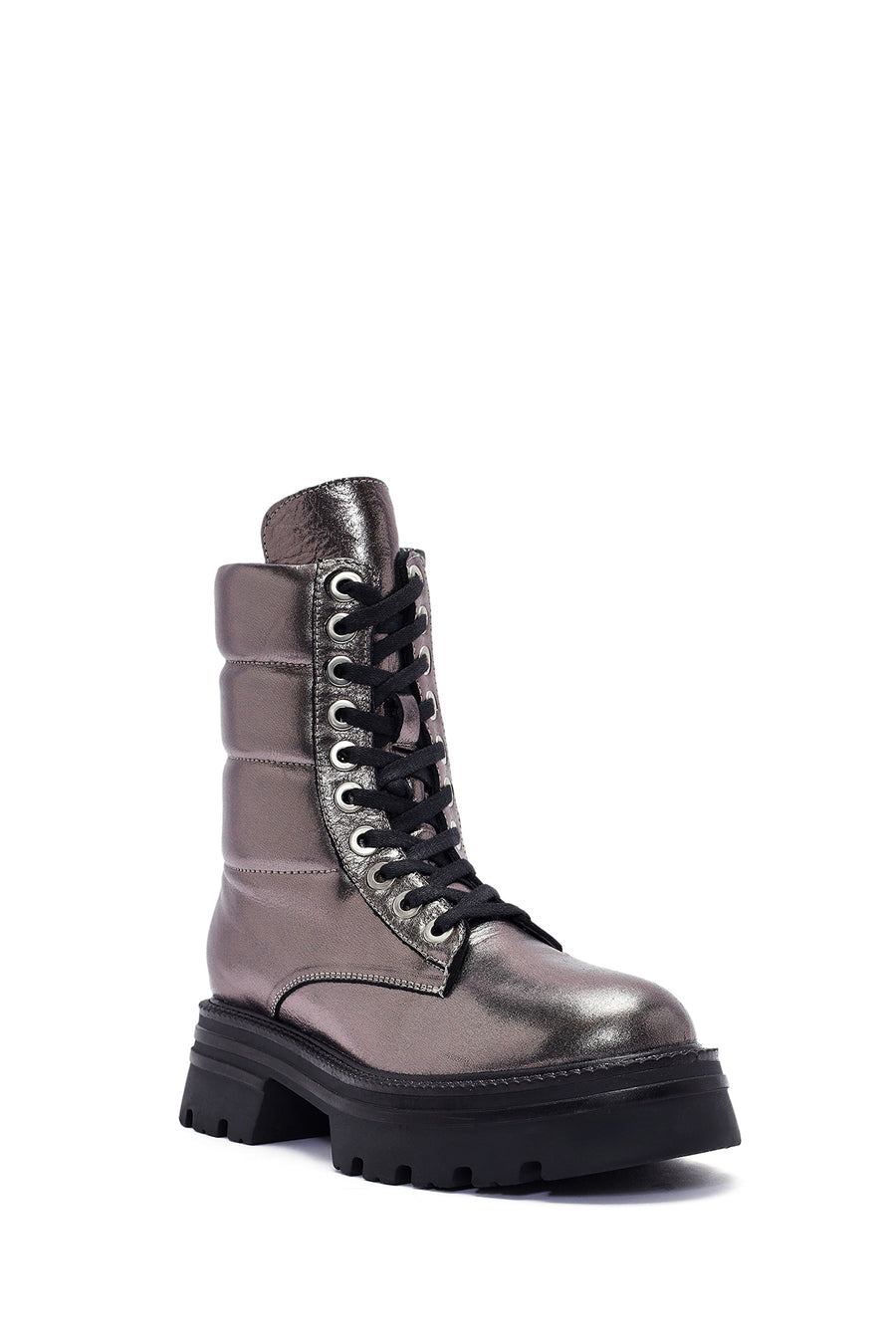 Women's Bronze Zipper Metallic Leather Combat Boots