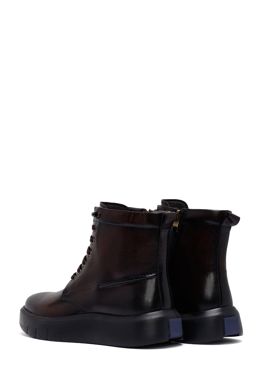Men's Brown Zippered Thick Sole Leather Boat