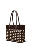 Woman Brown Patterned Suede Shoulder Bag | Derimod