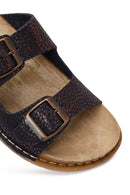 Woman Brown Patterned Glittery Leather Slipper | Derimod
