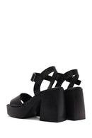 Women's Black Ankle Buckle Platform Chunky High Heel Leather Sandals | Derimod