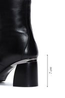 Women's Black Zippered Thick Heeled Leather Boots | Derimod