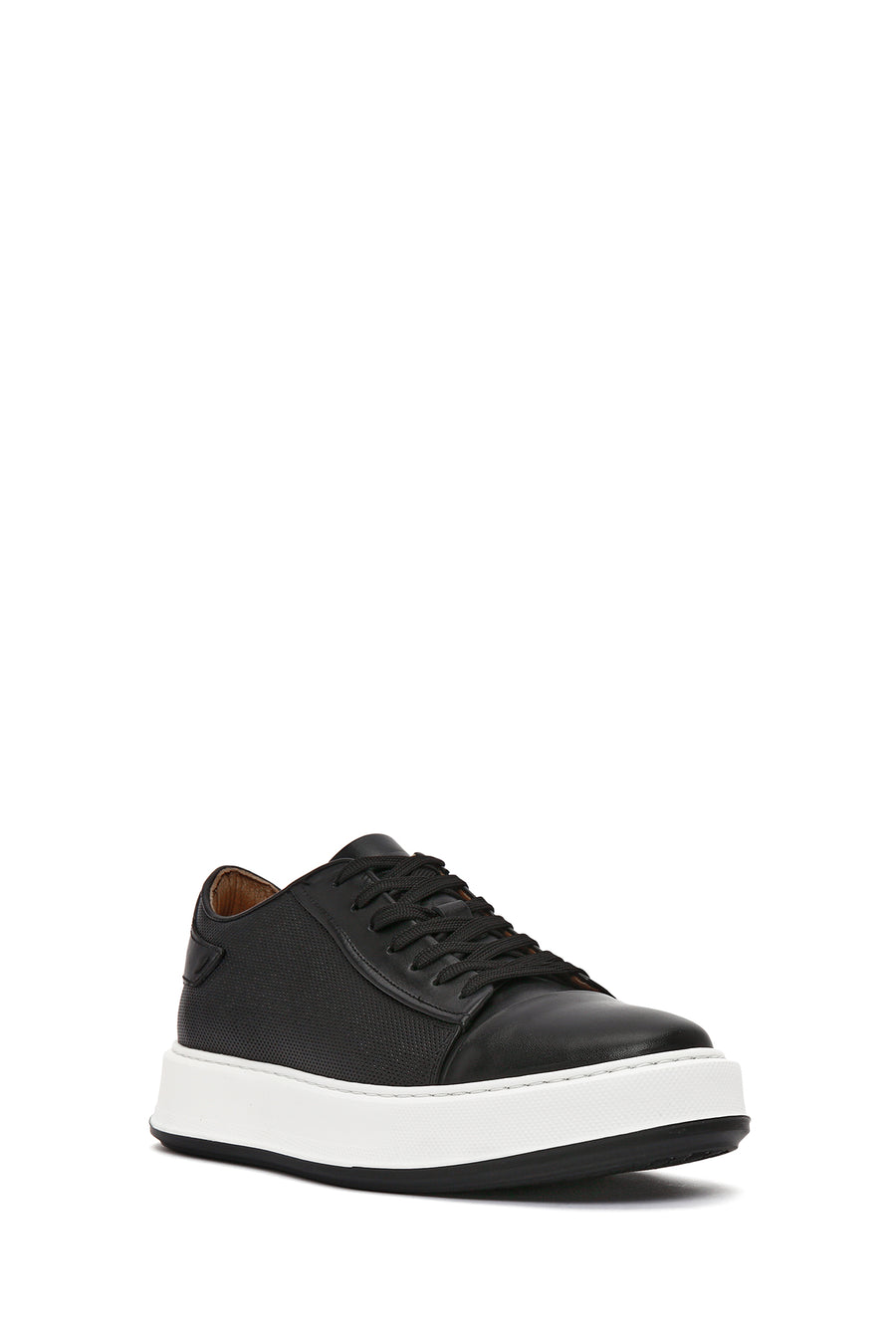 Men's Black Lace-up Thick-Sole Leather Sneaker
