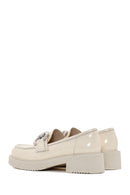 Women's Beige Leather Patent Leather Masculine Loafer | Derimod