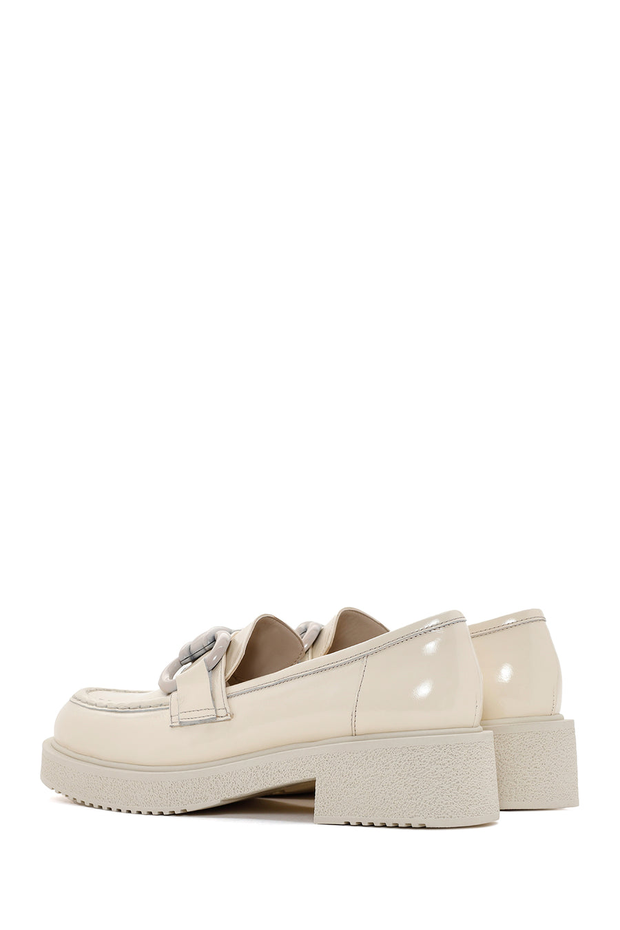 Women's Beige Leather Patent Leather Masculine Loafer