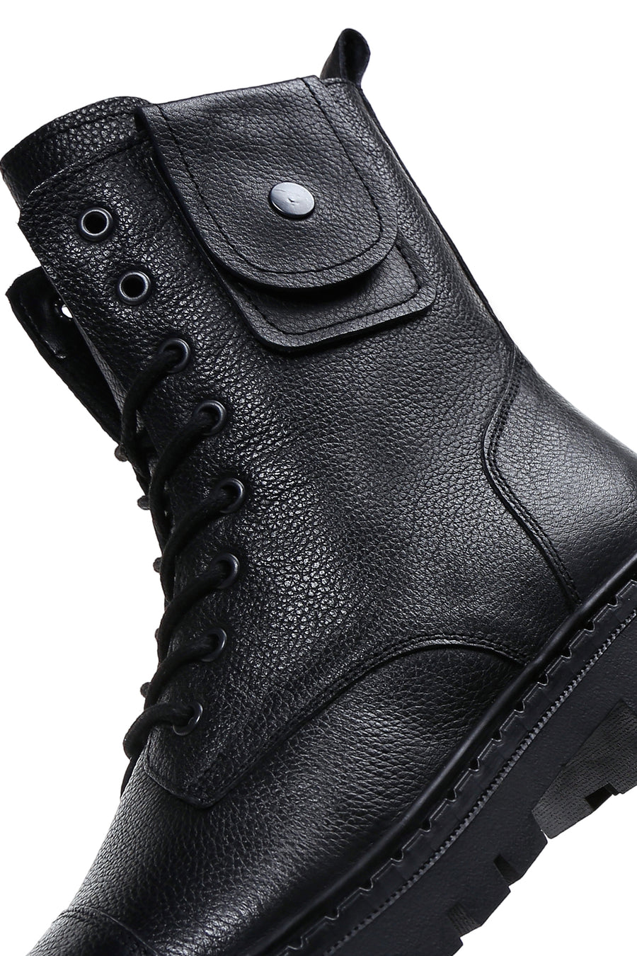 Men's Black Zippered Leather Casual Combat Boots