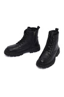 Men's Black Zippered Leather Postal Boots | Derimod