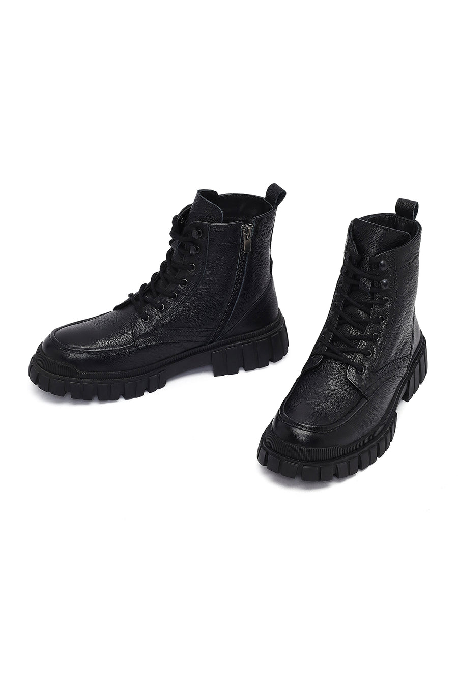Men's Black Zippered Leather Postal Boots