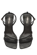 Women's Black Ankle Strap Heeled Patent Leather Sandals | Derimod