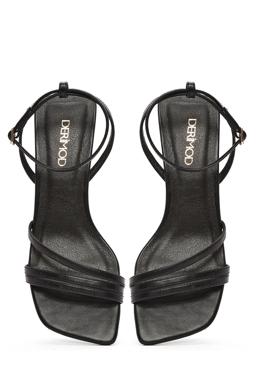Women's Black Ankle Strap Heeled Patent Leather Sandals