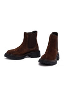 Woman Brown Thick-Soled Suede Leather Chelsea Boots | Derimod