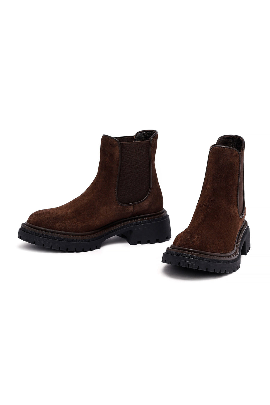 Woman Brown Thick-Soled Suede Leather Chelsea Boots