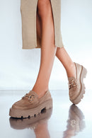 Women's Beige Suede Buckle Masculine Loafer | Derimod