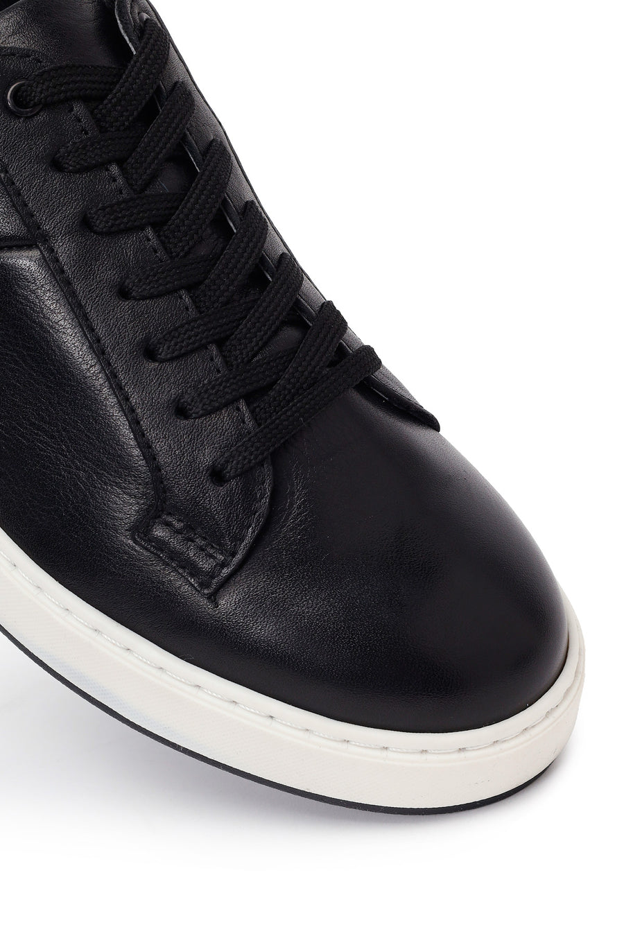 Erkek Siyah Bağcıklı Deri Sneaker