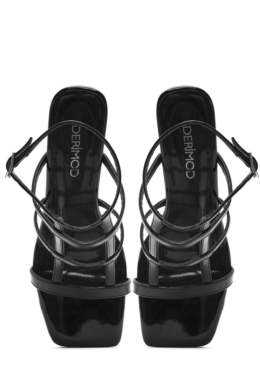 Women's Black Ankle Buckle Thin Heel Patent Leather Sandals