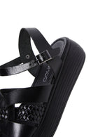 Women's Black Leather Thick-Sole Comfort Sandals | Derimod