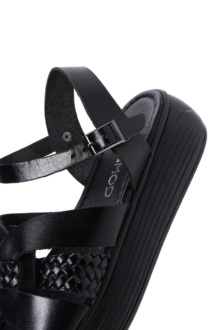 Women's Black Leather Thick-Sole Comfort Sandals