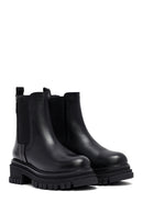 Woman Black Thick Sole Leather Chelsea Boots | Derimod
