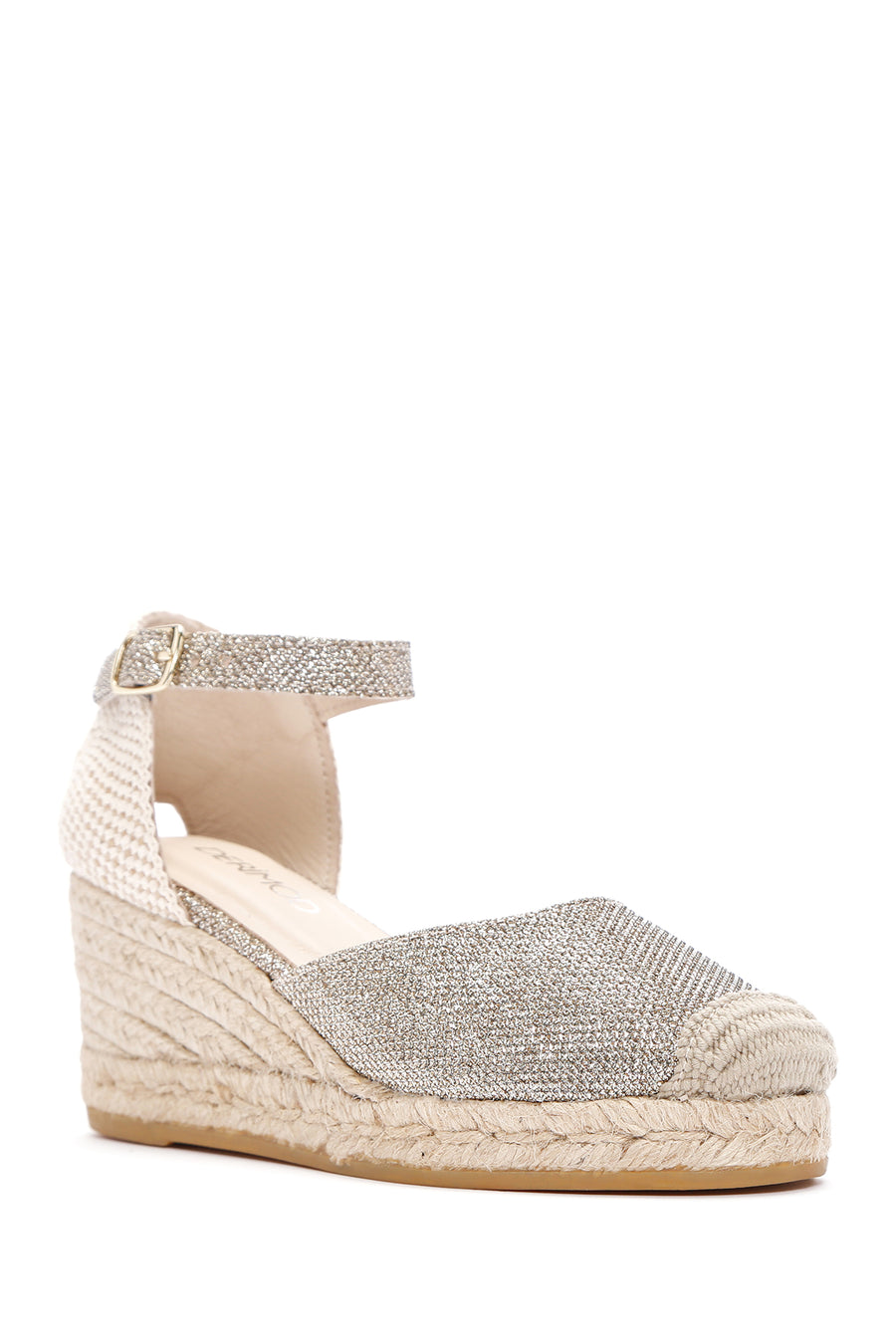 Women's Beige Ankle Strap Wedge Heels Leather Espadrille