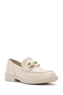Women's Beige Buckle Detailed Leather Masculine Loafer | Derimod