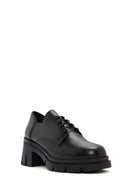 Women's Black Lace-Up Thick Heel Leather Masculine Classic Shoes | Derimod